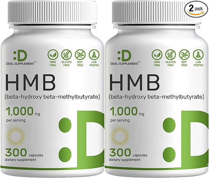 DEAL SUPPLEMENT 2 Pack of Ultra Strength HMB Supplements 1000 mg Per Serving, 600 Total Capsules | Third Party Tested | Supports Muscle Growth, Retention & Lean Muscle Mass | Fast Workout Recovery