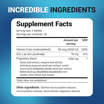 Dr. Berg Emergency Immune Support w/Echinacea - Potent Blend of Herbal Extracts (Warning: Strong Herbal Smells) - Immune Support Supplement Includes 2,000 IUs of Vitamin D & 10mg of Zinc - 60 Tablets