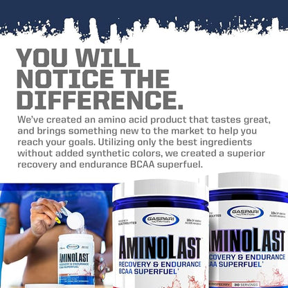 Gaspari Nutrition Aminolast, Recovery and Endurance BCAA Superfuel, 2:1:1 Amino Acid Ratio, Fueled with Electrolytes (30 Servings, Kiwi Strawberry)