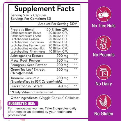 Menopause Supplements for Women, 120 Billion CFU Probiotics for Women, All-Natural Probiotic Supplements for Menopause Hot Flashes, Night Sweats, Mood Swings, Gut and Hormone - 300 Capsules