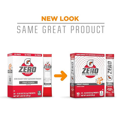 Gatorade G Zero Powder, Fruit Punch, 0.10oz Packets, Makes 20 ounces (120 Pack)