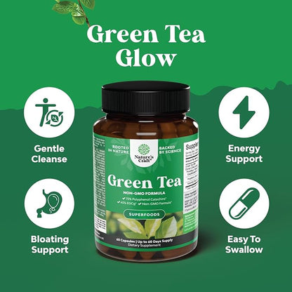 Green Tea Extract Capsules - Pure Extract - Weight Loss Pills - Burn Belly Fat - Metabolism Booster - Lose Weight Fast - for Men and Women Natural Detox Cleanse