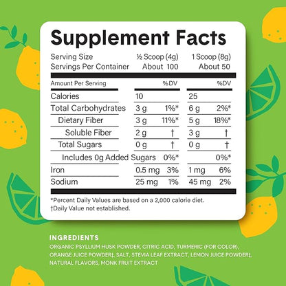 Bellway Super Fiber Powder + Fruit (5 Pack), Sugar Free Organic Psyllium Husk Powder Fiber Supplement for Regularity, Bloating Relief & Gut Health, Non-GMO, Plant-Based, Lemon Lime (250 Servings)