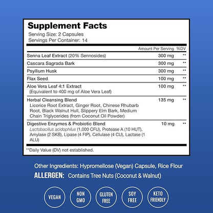Colon Cleanse & Detox for Weight Loss [14 Day Quick Cleanser] Safe & Effective Formula with Probiotic & Digestive Enzymes for Constipation Relief - Capsules Supplement to Flush Toxins & Boost Energy