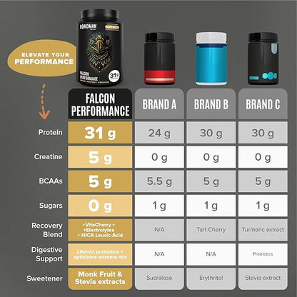 BIRDMAN Falcon Performance Vegan Protein Powder, 31g Protein, 5g Creatine, 5g BCAA, Probiotics, Electrolytes, Pre Workout, Low Carb, Sugar Free & Dairy Free, Plant Based Vanilla Protein, 30 Servings