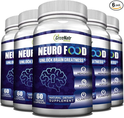 Brain Supplement to Enhance Memory, Energy, Focus, and Clarity with B1, B6, B12 Vitamin, Folic Acid, Calcium and Ginkgo Biloba for Men and Women (6 Bottles)