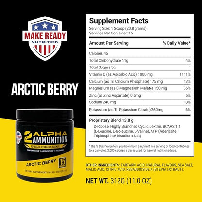 2 Arctic Berry- 312g | Hydration Powder, Energy Drink Powder, and Immune Support Supplement for Shooting Sports - with Vitamin C, Calcium, Potassium, D-Ribose, Magnesium and Zinc