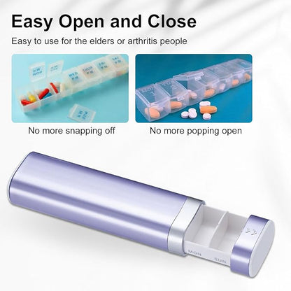 Weekly Pill Organizer 7 Day, Betife Daily Pill Box, Travel Pill Case, Cute Pill Holder to Hold Vitamins, Medicines, Supplements, Pills Organizer (Purple)