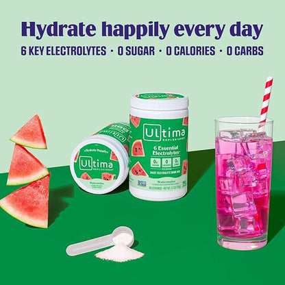 Ultima Replenisher Daily Electrolyte Drink Mix – Watermelon, 90 Servings – Hydration Powder with 6 Key Electrolytes & Trace Minerals – Keto Friendly, Vegan, Non-GMO & Sugar-Free Electrolyte Powder
