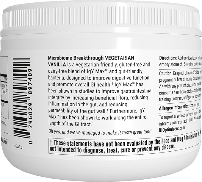 Microbiome Breakthrough Repair Powder - Vegetarian Vanilla - Contains Probiotics for Men and Women - Gas & Bloating Relief - GI Revive - Improves Gut Health - 30 Servings - 150g