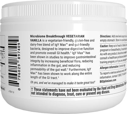 Microbiome Breakthrough Repair Powder - Vegetarian Vanilla - Contains Probiotics for Men and Women - Gas & Bloating Relief - GI Revive - Improves Gut Health - 30 Servings - 150g