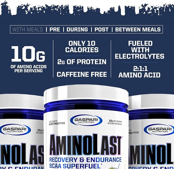 Gaspari Nutrition Aminolast, Recovery and Endurance BCAA Superfuel, 2:1:1 Amino Acid Ratio, Fueled with Electrolytes (30 Servings, Fruit Punch)