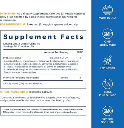NewRhythm Probiotics 50 Billion CFU 20 Strains, 120 Veggie Capsules, Targeted Release Technology, Stomach Acid Resistant, No Need for Refrigeration, Pack of 1, Non-GMO, Gluten Free