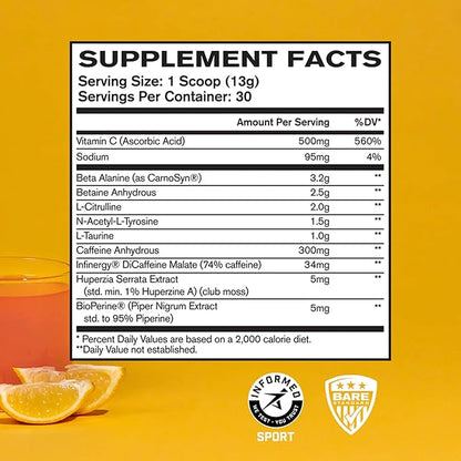 BARE PERFORMANCE NUTRITION BPN Flight Pre Workout, Supports Energy and Mental Focus, Improved Endurance & Muscle Pumps with CarnoSyn® Beta Alanine, Pink Lemonade, 30 Servings