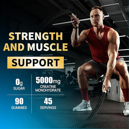 Creatine Monohydrate Gummies 5000mg for Men & Women, Chewables Creatine Monohydrate for Muscle Strength, Muscle Builder, Energy Boost, Pre-Workout Supplement(90 Count)-Blueberry