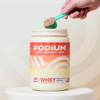 Podium Nutrition Whey Protein Powder, Chocolate Brownie, 22g Protein Per Serving with Digestive Enzymes, Whey Protein Isolate & Concentrate, Gluten Free, Low Carb, Low Sugar & Soy Free, 15 Servings