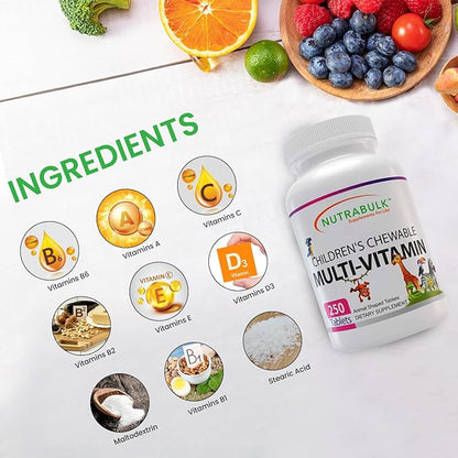 Children’s Chewable Multi-Vitamins - Promotes Overall Development - USA Made Vitamins for Kids to Support Immune System & Bones |Gluten Free Cherry Flavored 250 Tablets