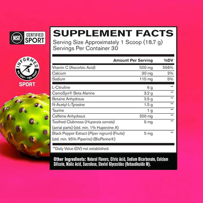BARE PERFORMANCE NUTRITION BPN Flight Pre Workout, Supports Energy and Mental Focus, Improved Endurance & Muscle Pumps with CarnoSyn® Beta Alanine, Prickly Pear, 30 Servings