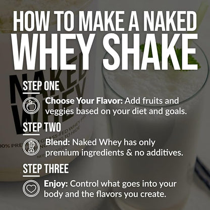 Naked Whey Cookies and Cream Protein Powder - Grass Fed Whey Protein Powder, Non-GMO, No Soy, and Gluten Free - 52 Servings