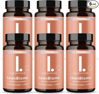 LeanBiome, 9-Strain Probiotic Formula, Supports a Balanced Gut Microbiome, Powerful Gut Probiotics with Greenselect Phytosome - 60 Capsules, 6 Pack