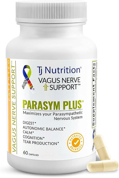Parasym Plus Vagus Nerve Support, Patented Digestive Nutritional Supplements, Energy Booster for Men and Women, Memory Supplement for Brain, Gentle Immune System Support, 60 Capsules - TJ Nutrition