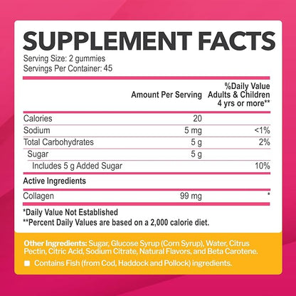 Collagen Gummies for Women & Men (90 Count) - Hydrolyzed Collagen Type I & III for Hair, Skin, Nails & Joints - Gluten-Free, Non-GMO - 90 Gummies