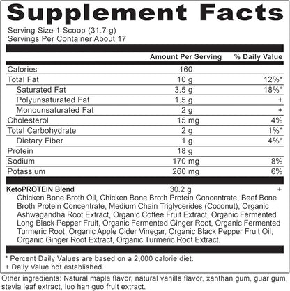 Ancient Nutrition Keto Protein Powder, KetoPROTEIN with Fats from Bone Broth and MCT Oil, Chocolate, 18g Protein 10g Fat Per Serving, Gluten Free, Low Carb, Paleo Friendly, 17 Servings