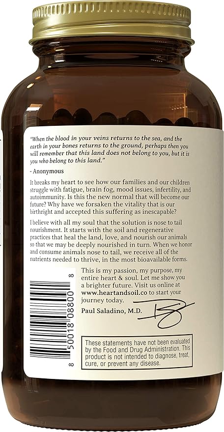 Heart & Soil Grass-Fed Bone Marrow & Liver Supplement - Desiccated Organ Supplements to Enhance Mood, Bone, Joint, Tissue, & Skin Health - 180 Capsules