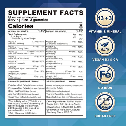 Multivitamin for Women 50+ & Men, Sugar Free Methylated Multivitamin Gummies with Glucosamine Chondroitin MSM for Senior, Chewable Multi Vitamin D3 K2 & A C E, B Complex, Algae Calcium Magnesium