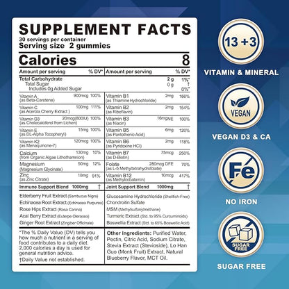 Multivitamin for Women 50+ & Men, Sugar Free Methylated Multivitamin Gummies with Glucosamine Chondroitin MSM for Senior, Chewable Multi Vitamin D3 K2 & A C E, B Complex, Algae Calcium Magnesium