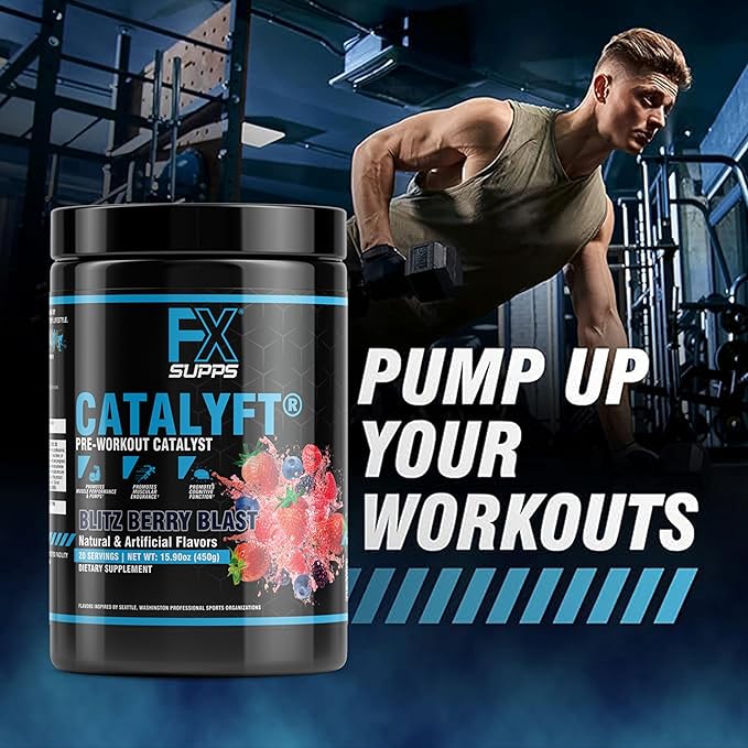 Catalyft Pre-Workout PowderDrink for Men and Women Blitz Berry Blast Dietary SupplementMix with Creatine,Caffeine & Beta-Alanine | Best for Energy Pump,Muscle Gain & Focus,20 Servings(1 Pack)