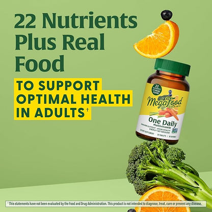 MegaFood One Daily Multivitamin - Multivitamin for Women and Men - with Real Food - Immune Support Supplement - Vitamin C & Vitamin B - Bone Health - Energy Metabolism - Vegetarian, Non-GMO - 180 Tabs