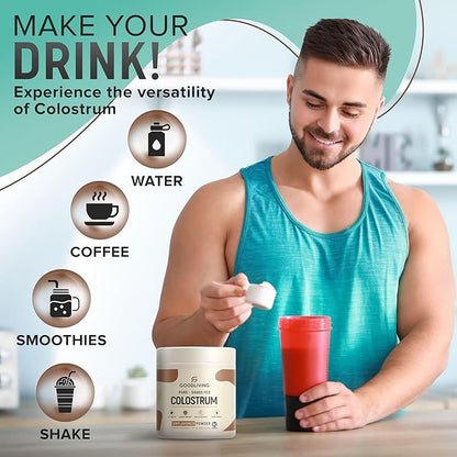 Colostrum Supplement Powder for Immune Support, Gut Health, Muscle Support & Wellness - Grass Fed Bovine Colostrum for Humans, Natural IgG Pure Whole Colostrum, Unflavored, 60 Servings