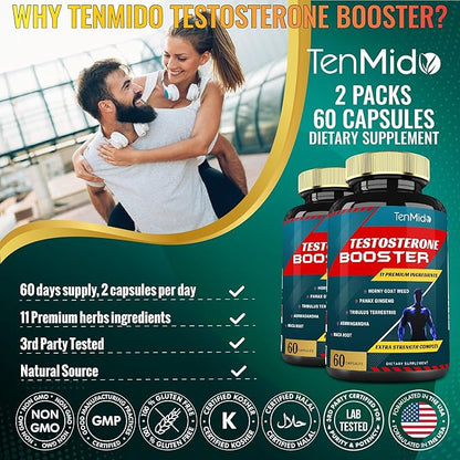 2 Packs of 60caps Testosterone Supplements Booster for Men - Natural Stamina, Endurance & Strength Supplement - Muscle Building Growth, Increasing Performance, Energy