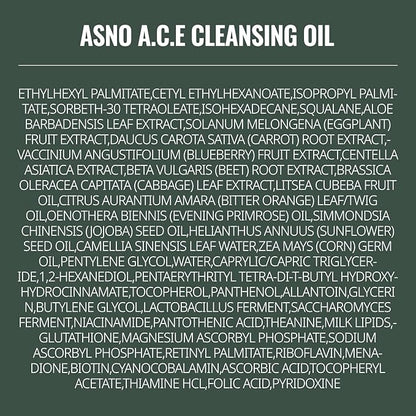 ASNO Multi-Vitamin A.C.E Cleansing Oil 300ml Blackhead Whitehead Sebum Pore Care Vitamin A C E Glutathione Aloe vera Squalane Centella Asiatica 6-types of Vegan oils