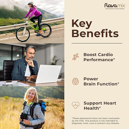 FlavaMix Performance Cocoa Powder | 900mg of Cocoa Flavanols | Promotes Heart & Brain Function | Boosts Nitric Oxide | Plant Based, Zero Sugar | 31 Servings