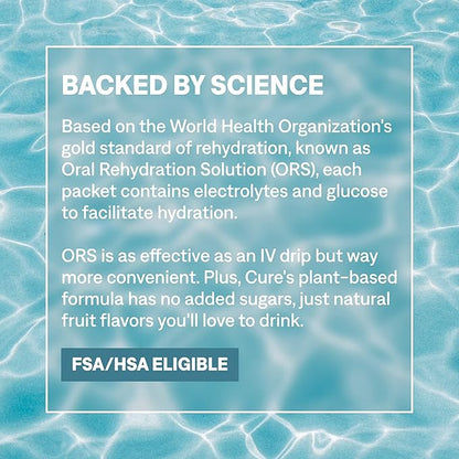 Cure Hydration | Plant-Based Electrolyte Drink Mix | No Added Sugar | FSA & HSA | Dehydration Relief Powder Made with Coconut Water | Non-GMO | Vegan | Pouch of 14 Packets - Waternelon