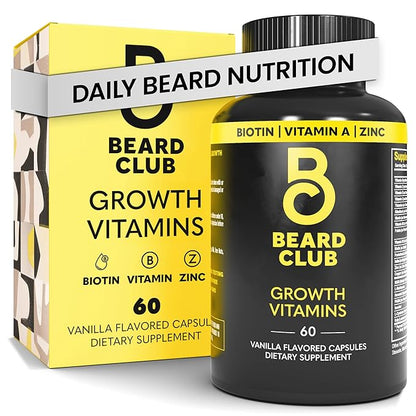 The Beard Club - Beard Growth Vitamins - Support A Thicker Fuller Beard, Fill in Patches - Biotin, Minerals, Multi-Vitamins Help Support and Stimulate Healthier Facial Hair Growth