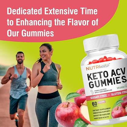 Organic Keto ACV Gummy for Weight Loss - Sugar & Gluten Free Apple Cider Vinegar Diet Supplement for Fat Burn - Support Digestion Metabolism Hair Skin for Men Women (1200MG)