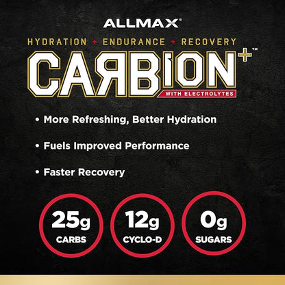 ALLMAX Nutrition - CARBION+ Workout Hydration Supplement Powder with Electrolytes, Supports Endurance, Recovery, and Exercise Performance, Gluten Free and Vegan, Blue Ice, 25 Servings