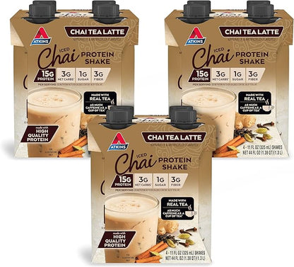 Atkins Chai Tea Latte Protein Shake with 15g Protein, 3g Net Carbs, 1g Sugar and Atkins Blueberry Greek Yogurt Protein Meal Bar with 15g Protein, 5g Net Carbs, 3g Sugar, 5 Count