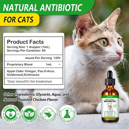Antibiotics for Cats, Premium Cat Antibiotics Supplemen, Natural Antibiotic for Cats, Pet Supplements, Cat Antibiotics Supports Immune & Cats Allergy Relief, Cats Multivitamin - 2 Fl Oz / 60ML