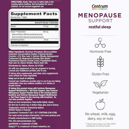 Centrum Restful Sleep Menopause Support Tablets, Supplement with Clinically Studied DailyZz and geniVida, 28 Count
