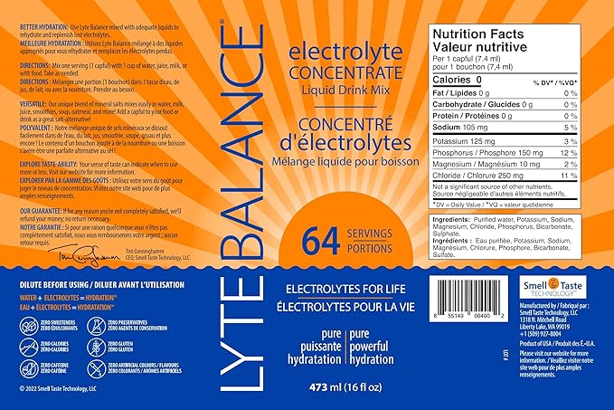 Electrolye Concentrate | Liquid Electrolytes Drink Mix w/Sodium, Potassium & Magnesium | Daily Hydration, Muscle Recovery, Immune Support, Rehydration | Keto, No Sugar (64 Servings)