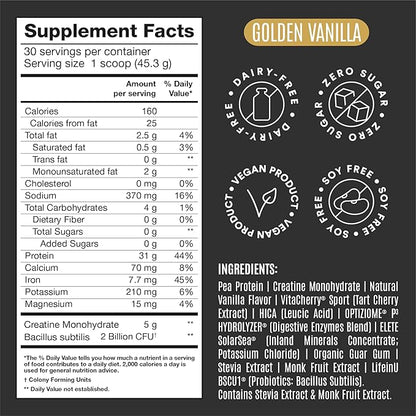 BIRDMAN Falcon Performance Vegan Protein Powder, 31g Protein, 5g Creatine, 5g BCAA, Probiotics, Electrolytes, Pre Workout, Low Carb, Sugar Free & Dairy Free, Plant Based Vanilla Protein, 30 Servings