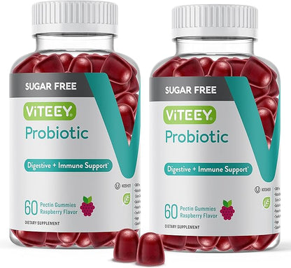 Probiotic Gummies for Women, Men & Teens, 2 Billion CFUs - Sugar Free - Immune Booster, Digestive Support, Gut Health - Vegan, Gelatin Free, GMO Free - Tasty Chewable Raspberry Flavored Gummy