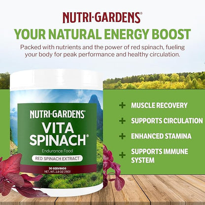 Vita Spinach Powder -Red Spinach Extract Nitric Oxide Booster -Supports Blood Pressure & Flow, Energy, Endurance, Pre Workout Performance Boost -Natural Superfood Supplement (30 Servings)