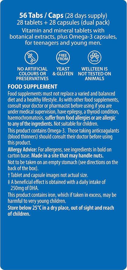 Wellteen Him Plus Omega-3 - Maximum Nutritional Support for Teenagers and Young Men Ages 13-19 - 56 Tablets and Capsules