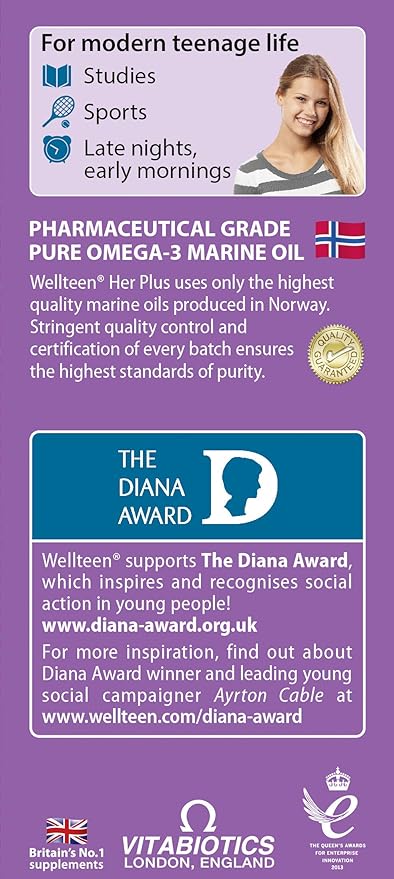 Wellteen Her Plus Omega-3 - Advanced Nutritional Support for Teenagers and Young Women Ages 13-19 - 56 Tablets and Capsules