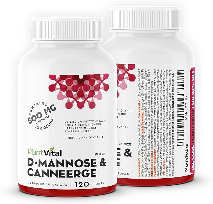 Plantvital D Mannose Capsules with Cranberry - D-mannose 1000mg Capsules - High Potency for Bladder, Kidney and Urinary Tract Support. Cranberry Powder with Hibiscus and Dandelion.4 Months Supply
